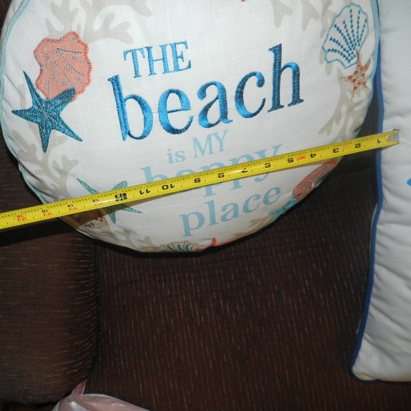 Seashells Beach "The Beach is my Happy Place " Quote Pillow Round NWT - Picture 8 of 13